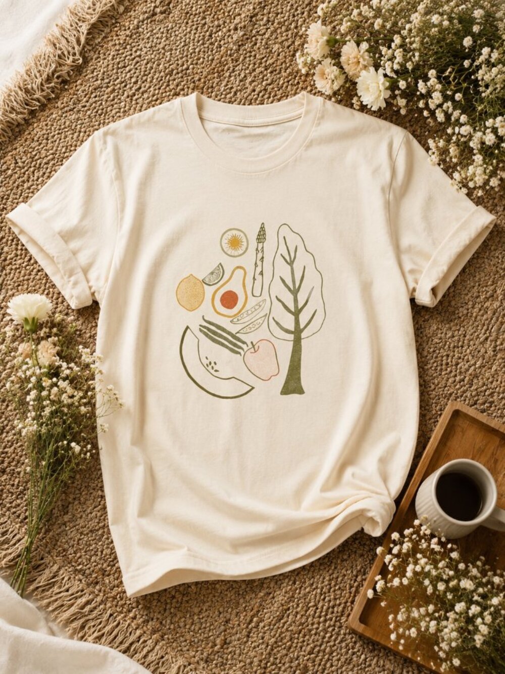 Hand Printed Veggie T-Shirt 🥕🌿 | Garden Graphic Tee | Farmers Market & Foodie